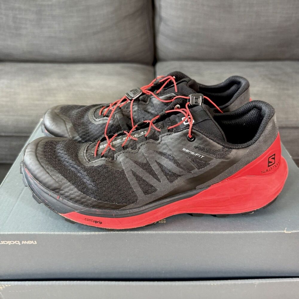 Salomon Sense Ride 4 Black Phantom Red Trail Running Shoes Men's Size 8.5